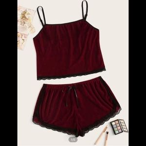 Shein Plus lace Velevet pajama set